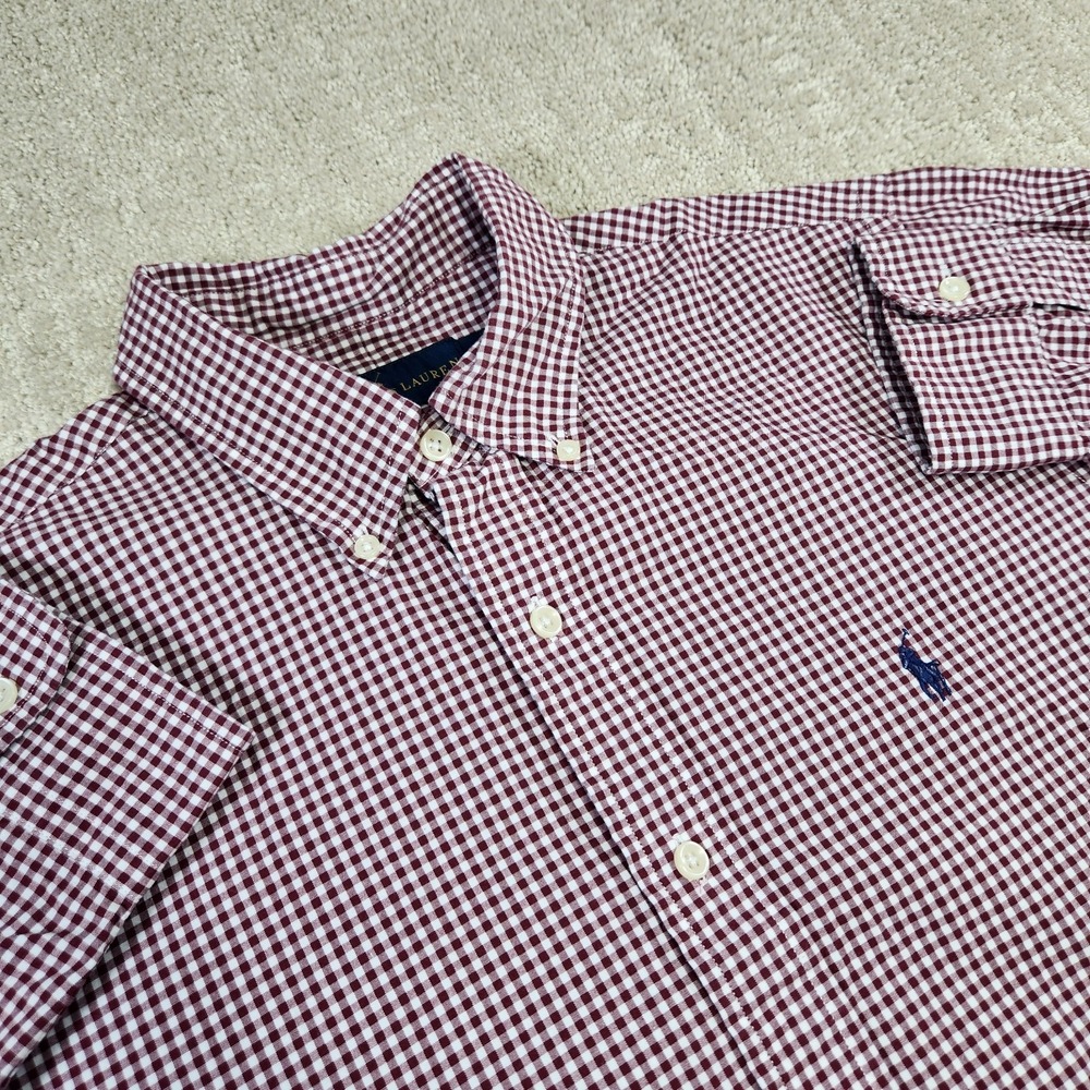 Polo Ralph Lauren Shirt Men Medium Gingham Check Maroon Button Down Classic Fit - Picture 1 of 9